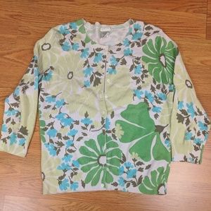 Old Navy Green Blue Floral Cardigan Large